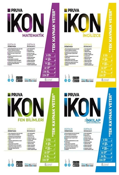 Pruva Akademi 8. Sınıf Matematik İngilizce Fen İnkılap Tarihi Defter Seti 4 Kitap ürün görseli 1