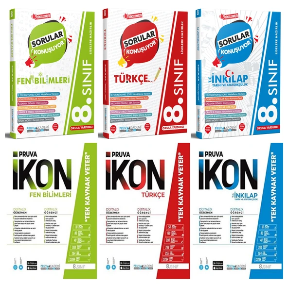 Pruva Akademi 8. Sınıf Fen Bilimleri + Türkçe + İnkılap Tarihi Soru + Defter Seti 6 Kitap ürün görseli 1