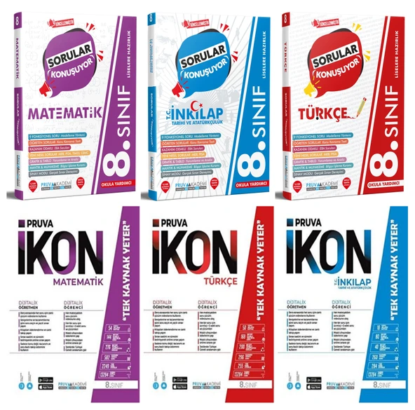 Pruva Akademi 8. Sınıf Matematik + Türkçe + İnkılap Tarihi Soru + Defter Seti 6 Kitap ürün görseli 1