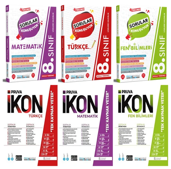 Pruva Akademi 8. Sınıf Matematik + Türkçe + Fen Soru + Defter Seti 6 Kitap ürün görseli 1