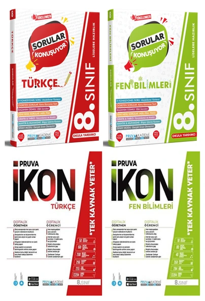 Pruva Akademi 8. Sınıf Türkçe + Fen Bilimleri Soru + Deneme Seti 4 Kitap ürün görseli 1