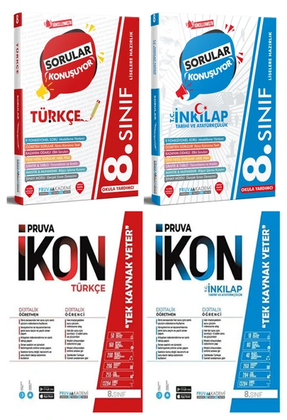 Pruva Akademi 8. Sınıf Türkçe + İnkılap Tarihi Soru + Defter Seti 4 Kitap ürün görseli 1