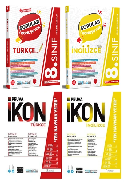 Pruva Akademi 8. Sınıf Türkçe + İngilizce Soru + Defter Seti 4 Kitap ürün görseli 1