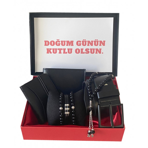 Erkek Kartlık Cüzdan Kemer Tesbih 3 Adet Bileklik Set ürün görseli 1