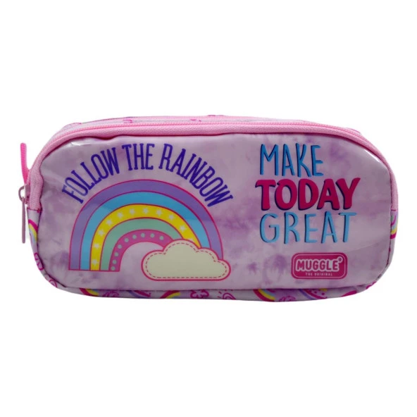 Muggle Kalem Çantası Soft Rainbow Pembe İki Bölmeli Kalemlik ürün görseli 1