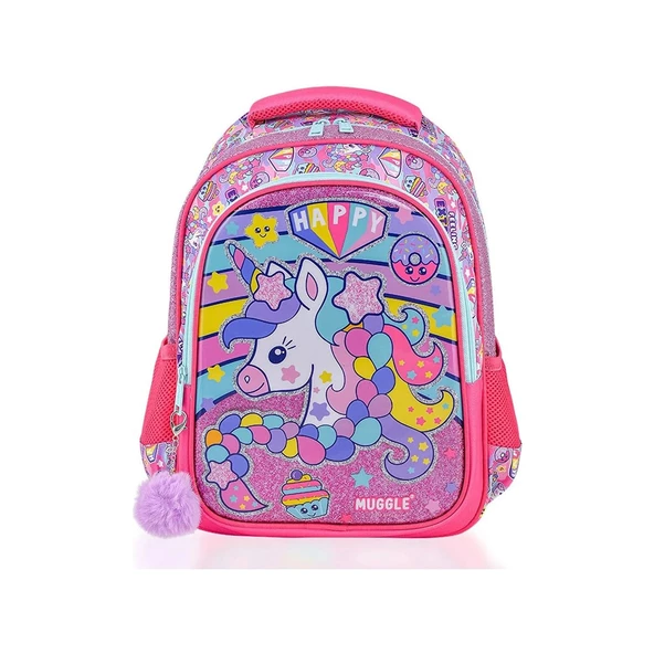 Muggle Okul Çantası Happy Unicorn Pembe Kız Çocuk İlkokul Sırt Çantası ürün görseli 1
