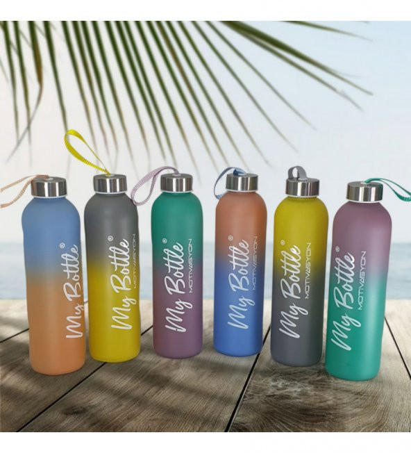 Renkli 750 ml Motivasyon Cam Su Matarası HK2707 ürün görseli 1