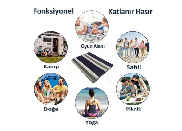 CRAFT HOME KATLANABİLİR PLASTİK HASIR HALI KİLİM KAMP PİKNİK PLAJ PARK BAHÇE TERAS VERANDA LACİVERT - Resim 2