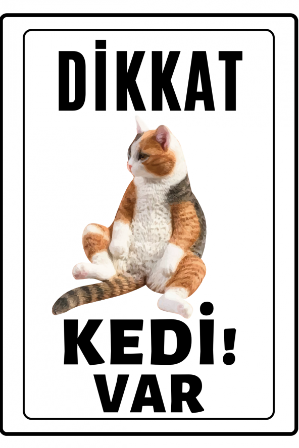 Emach Dizayn Dikkat Kedi Var Uyarı ikaz Levhası PVC Kaplama A4 Şişman Sarı 3 ürün görseli 1