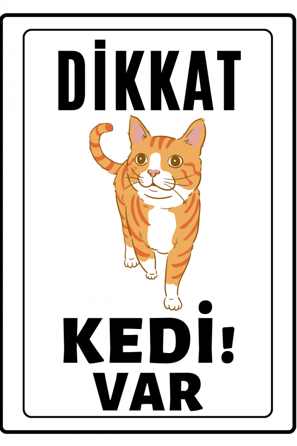 Emach Dizayn Dikkat Kedi Var Uyarı ikaz Levhası PVC Kaplama A4 Şişman Sarı 4 ürün görseli 1