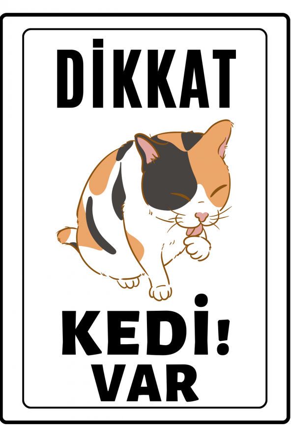 Emach Dizayn Dikkat Kedi Var Uyarı ikaz Levhası PVC Kaplama A4 Sarı Şişman 2 ürün görseli 1