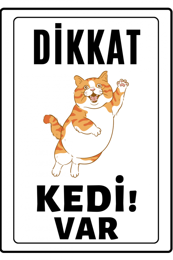 Emach Dizayn Dikkat Kedi Var Uyarı ikaz Levhası PVC Kaplama A4 Sarı Şişman 1 ürün görseli 1