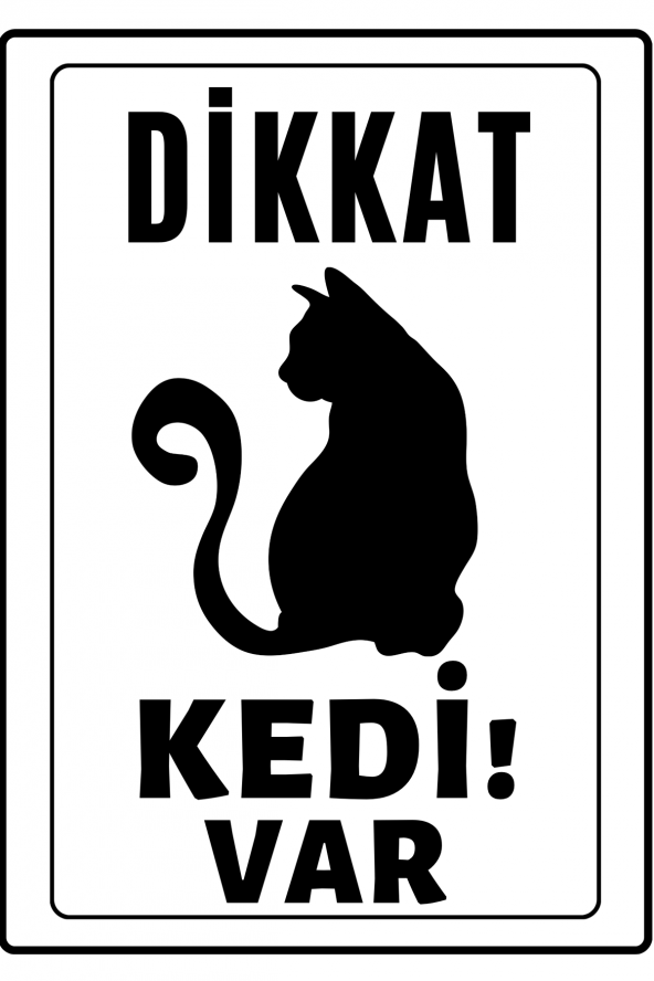 Emach Dizayn Dikkat Kedi Var Uyarı ikaz Levhası PVC Kaplama A4 Sarı Kara ürün görseli 1