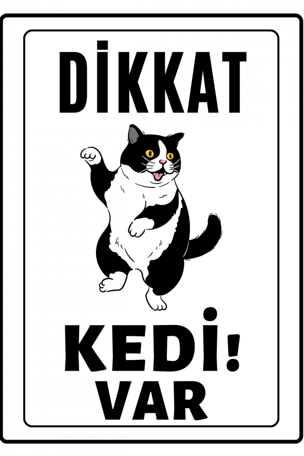 Emach Dizayn Dikkat Kedi Var Uyarı ikaz Levhası PVC Kaplama A4 Sarı Şişman 2 ürün görseli 1