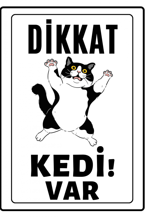Emach Dizayn Dikkat Kedi Var Uyarı ikaz Levhası PVC Kaplama A4 Sarı Şişman 1 ürün görseli 1