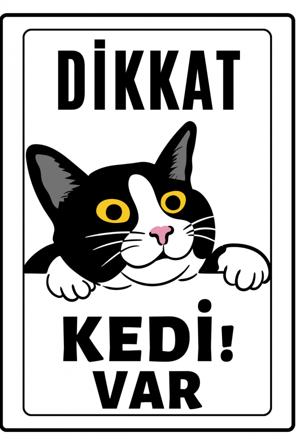 Emach Dizayn Dikkat Kedi Var Uyarı ikaz Levhası PVC Kaplama A4 Meraklı 3 ürün görseli 1