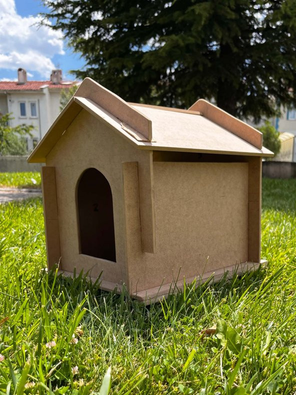 Emach Dizayn Dekoratif Ahşap Kedi Evi Yuvası Boyanabilir Dayanıklı Mdf 33X50X35 ürün görseli 1