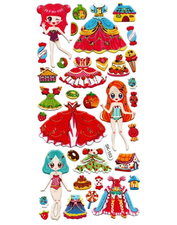 Sticker Kabartmalı Stiker Defter, Planlayıcı Etiket (sk103) 9x18 cm- Prenses Kız Giydirme ürün görseli 1