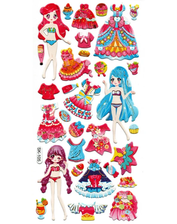Sticker Kabartmalı Stiker Defter, Planlayıcı Etiket (sk105) 9x18 cm- Kız Giydirme ürün görseli 1