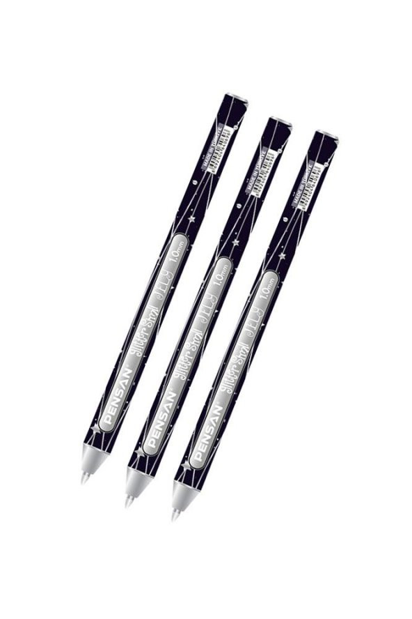 Jel Kalem Gümüş 1.0 mm 3 Adet Gümüş Renk Jel Kalem Silver Gri Mürekkepli Gel Kalem Zarf Davetiye Kalemi ürün görseli 1