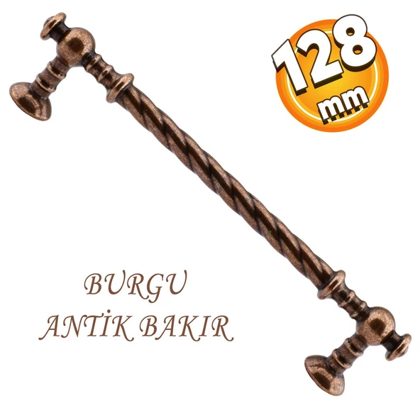 Burgu Eskitme Antik Bakır (128 mm-12.8 cm) Metal Mobilya Mutfak Çekmece Dolap Kulpu Kulbu Kulpları ürün görseli 1