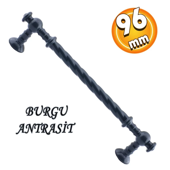Burgu Mobilya Mutfak Dolabı Çekmece Dolap Kapak Kulpu Kulbu Antrasit (96 MM-9.6 CM) Metal Kulpları ürün görseli 1