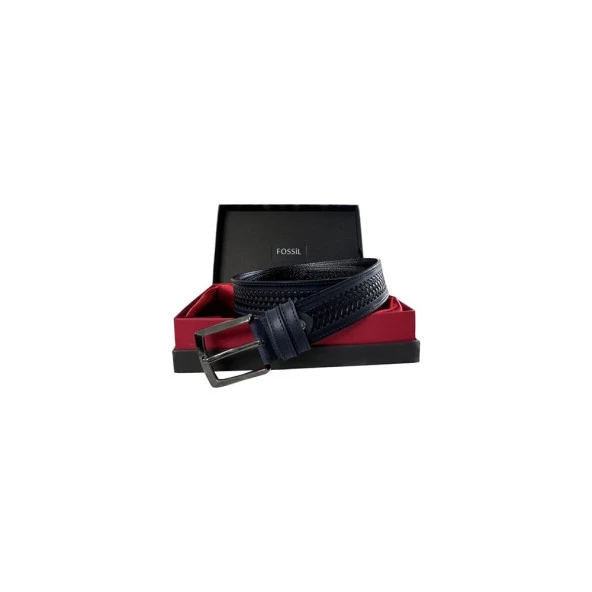 Fossil Lacivert Desenli Hakiki Deri Spor Erkek Kemeri 4cm-130CM ürün görseli 1