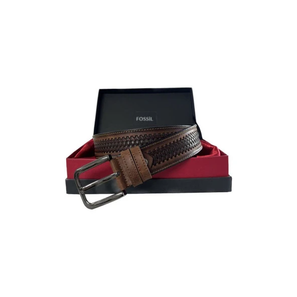 Fossil Taba Desenli Hakiki Deri Spor Erkek Kemeri 4cm-120CM ürün görseli 1