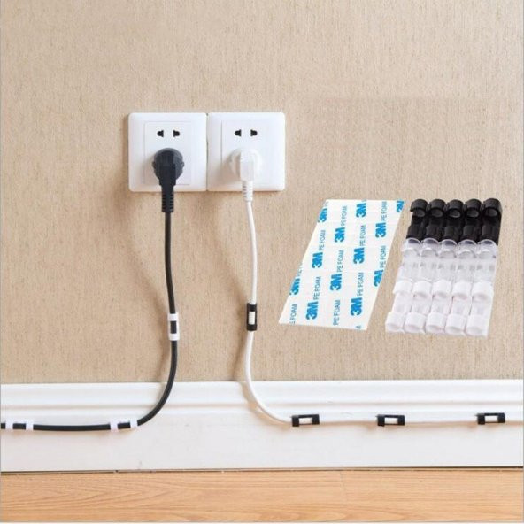 Yapışkanlı Mini 20 LI Klips USB Pc Adaptör Kablo Tutucu Aparat Şeffaf Renk ürün görseli 1