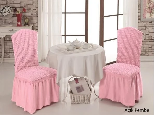 altın kelebek( evory)bürümcük etekli sandalye kılıfı 2 li pk a pembe ürün görseli 1