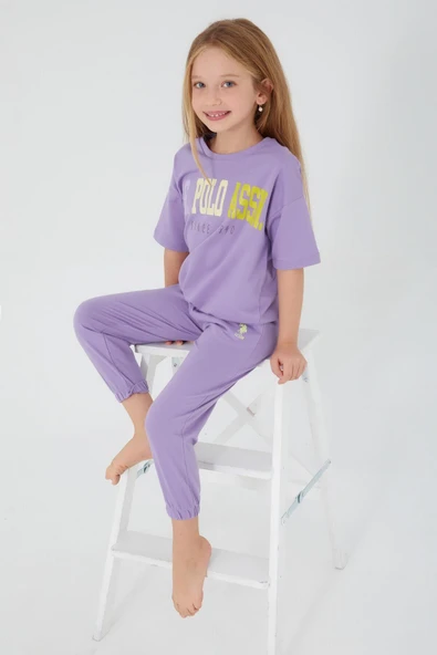 U.S. Polo Assn 1418 Garson Sea Blue Kız Çocuk Kısa Kol Pijama Takım ürün görseli 1