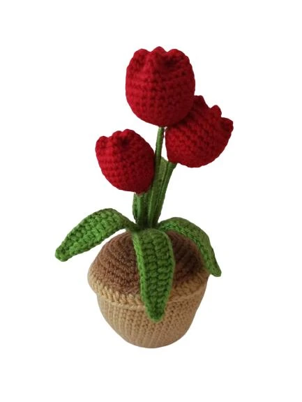 Örgü Kırmızı Üçlü Lale Amigurumi Organik Oyuncak ürün görseli 1