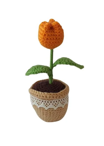 Örgü Tekli Turuncu Lale Amigurumi Organik Oyuncak ürün görseli 1