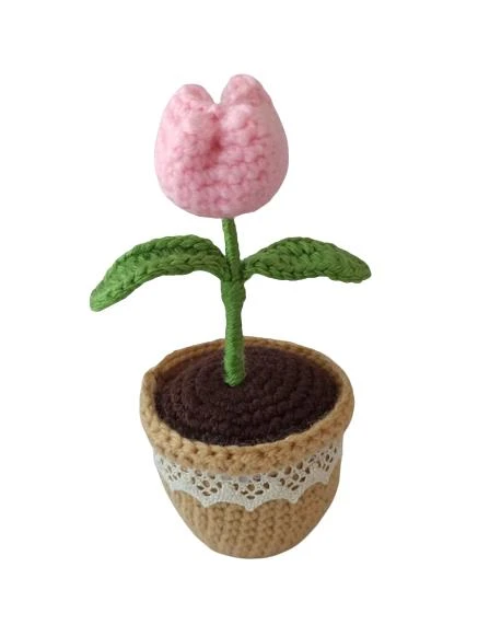 Örgü Tekli Pudra Lale Amigurumi Organik Oyuncak ürün görseli 1