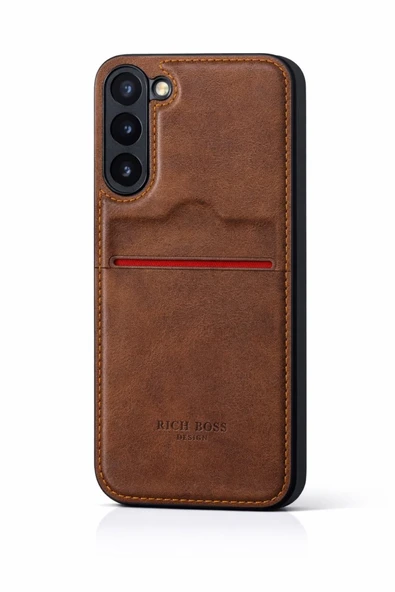 Samsung Galaxy S23 Plus Kartlıklı Rich Boss Lüx Deri Kılıf Koyu Kahverengi ürün görseli 1
