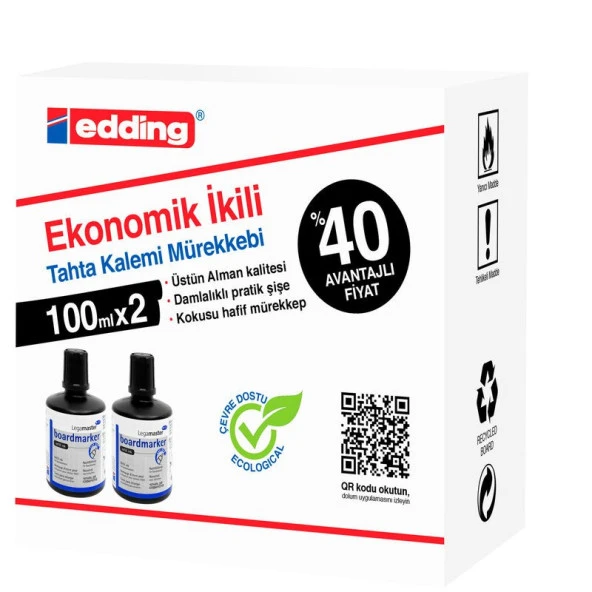 Edding Legamaster Tahta Kalemi Mürekkebi 100 ml. SİYAH x 2li Kutu ürün görseli 1