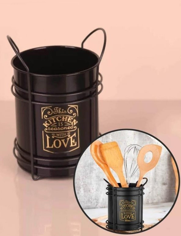 Zhlhome Siyah Standtlı Kaşıklık Organizer Kitchen Love ürün görseli 1