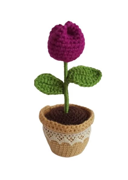 Örgü Tekli Mürdüm Lale Amigurumi Organik Oyuncak ürün görseli 1