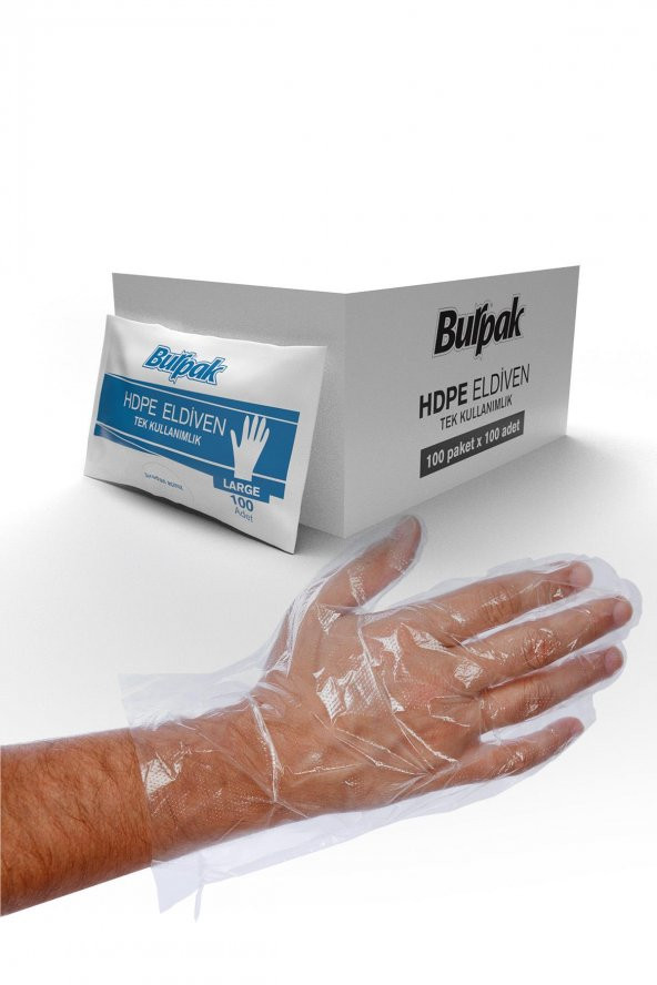 Burpak HDPE İş Temizlik Tek Kullanımlık Şeffaf Eldiven / Büyük Boy / 100 Adetlik 100 Paket - Koli ürün görseli 1