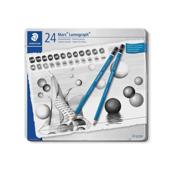 Staedtler Mars Lumograph Dereceli Kalem 24lü Set Metal Kutu ürün görseli 1