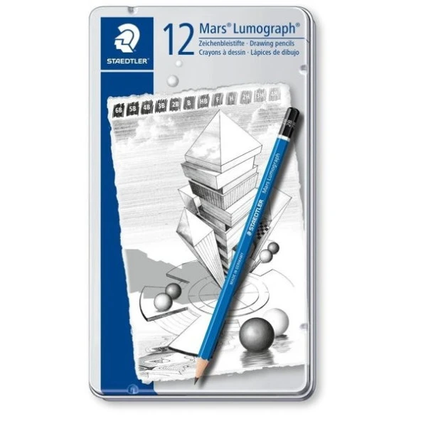 Staedtler Mars Lumograph Dereceli Kalem 12li Set Metal Kutu (6B-4H) ürün görseli 1