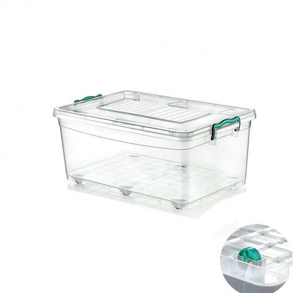 Polytime Tekerlekli Multibox Şeffaf Kilitli Saklama Düzenleme Kabı Kutusu - Dikdörtgen - 60 Litre ürün görseli 1