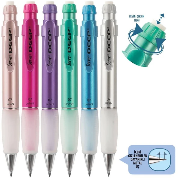 Serve Deep 0.7 mm Mekanik Kurşun Kalem Metalik 6lı Set ürün görseli 1