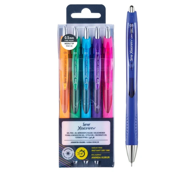 Serve XBerry Jel Kalem 0.5mm İğne Uç 5 RENK SET B ürün görseli 1