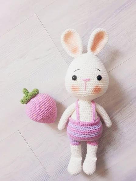 Tavşan Sunny ve Çileği Amigurumi Organik Oyuncak ürün görseli 1