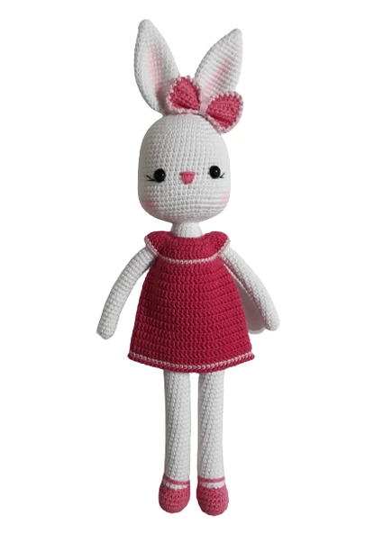 Pembe Elbiseli Şirin Tavşan Amigurumi Organik Oyuncak ürün görseli 1