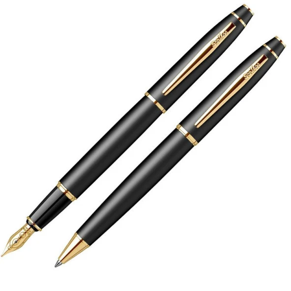 Scrikss Noble 35 Dolma Kalem ve Tükenmez Kalem İkili Set Mat Siyah - Altın ürün görseli 1