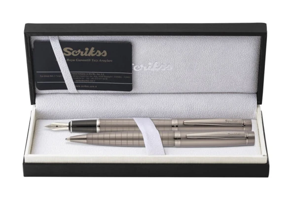 Scrikss Honour 38 Dolma Kalem ve Tükenmez Kalem İkili Set Karbon Gri ürün görseli 1