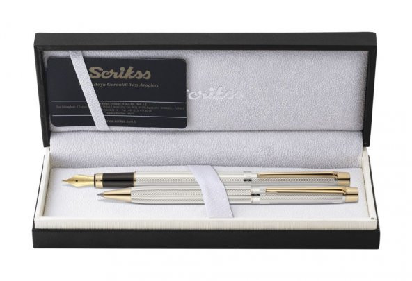 Scrikss Venüs 722 Krom-Altın Dolma Kalem ve Tükenmez Kalem İkili Set ürün görseli 1