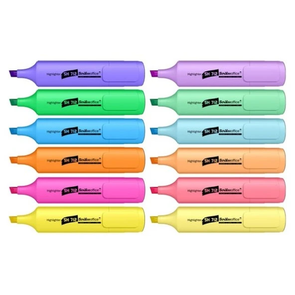 Scrikss SH712 Pastel + Fosforlu İşaretleme Kalemi 12 Renk ürün görseli 1